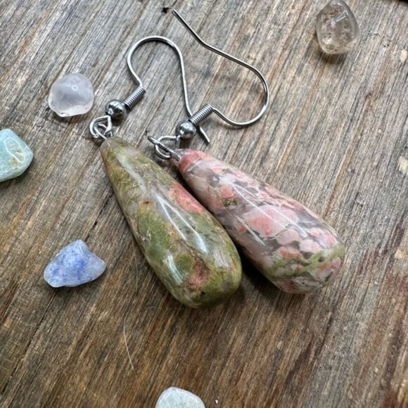 Big unakite drops earrings - Picture 1 of 1